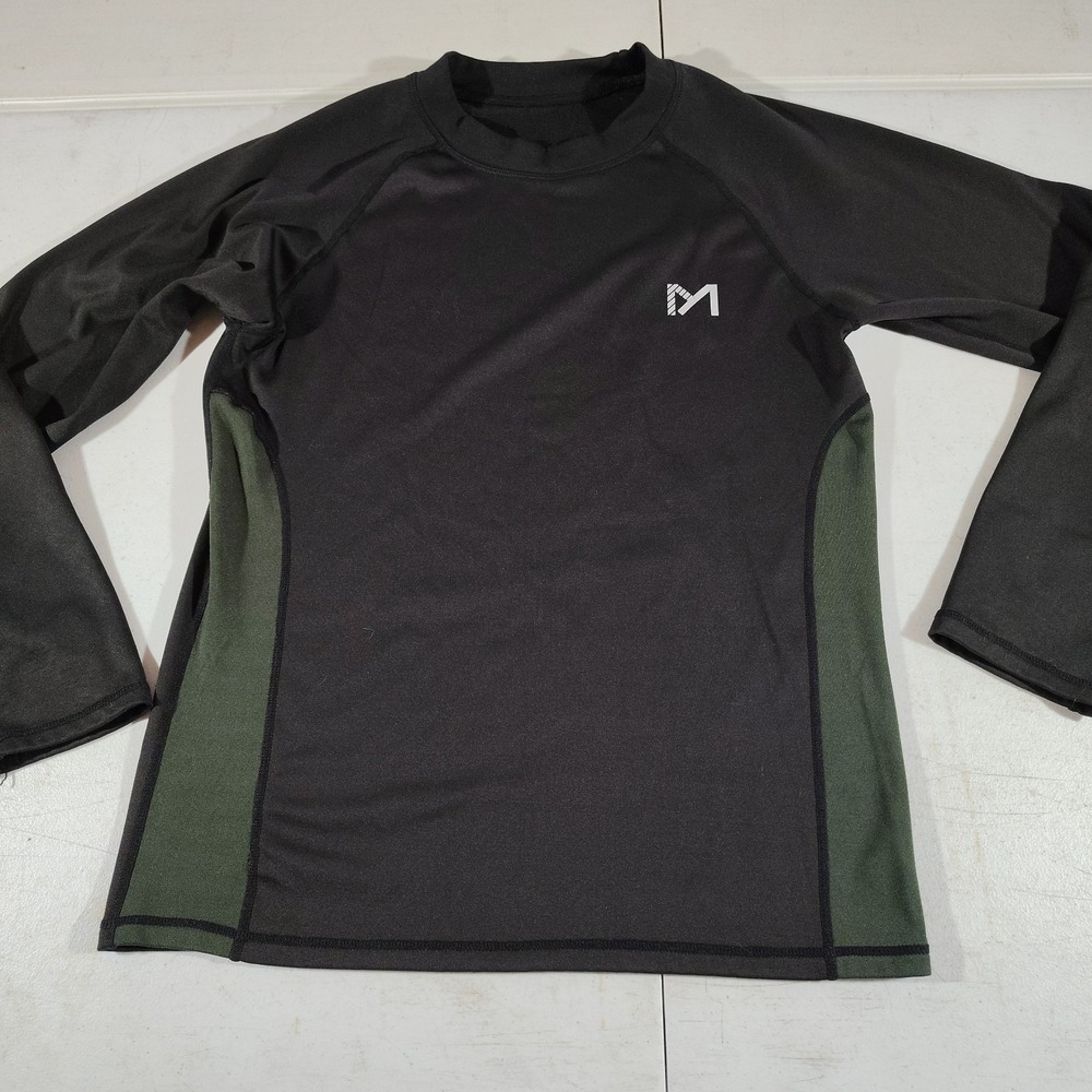 Meetyoo Athletic Shirt Men L Black Green Stripe Long Sleeve Warm Stretch Outdoor
